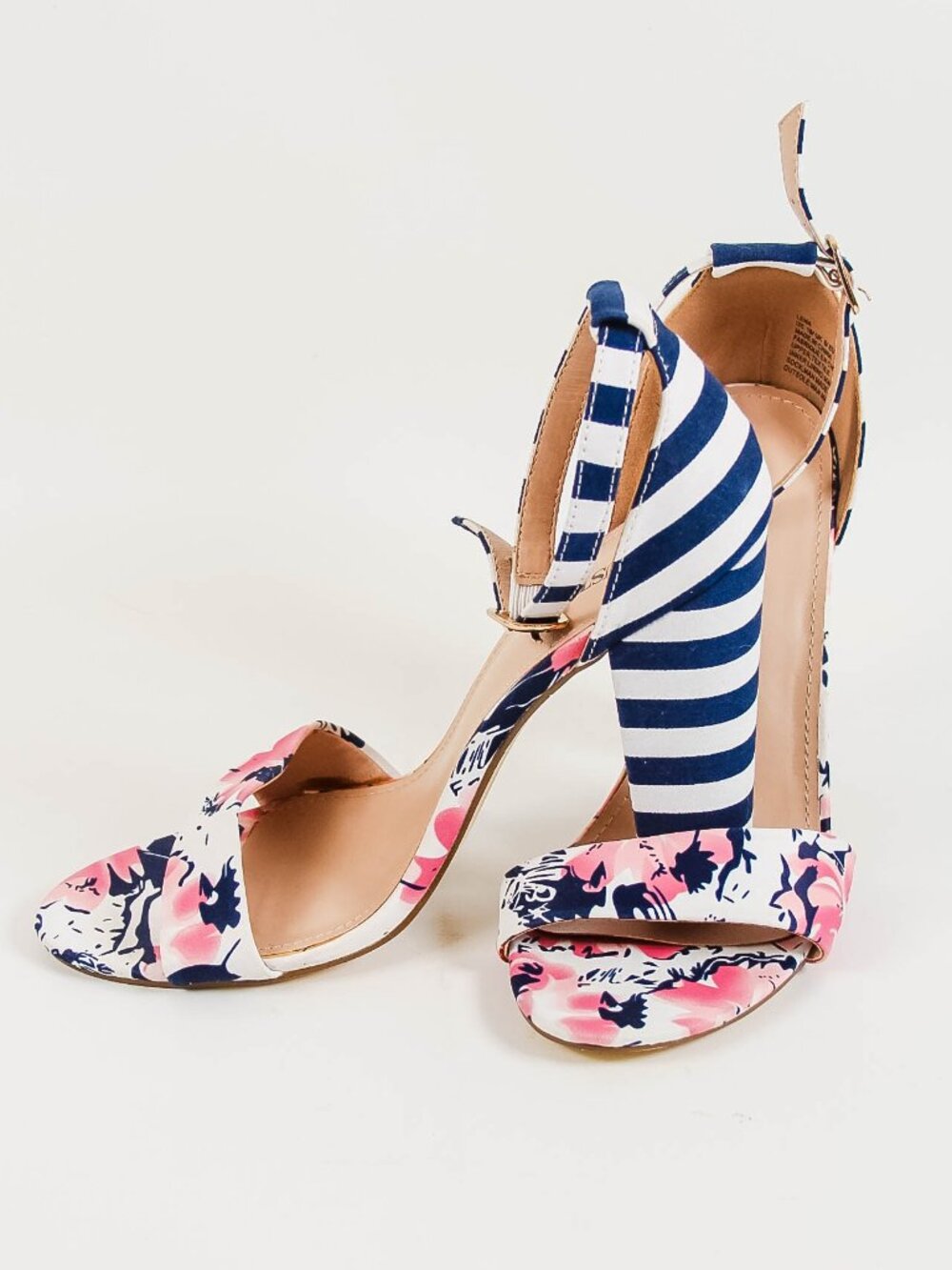 JustFab Lena Floral Stripe Block Heel Sandals Size 10 - Picture 3 of 10